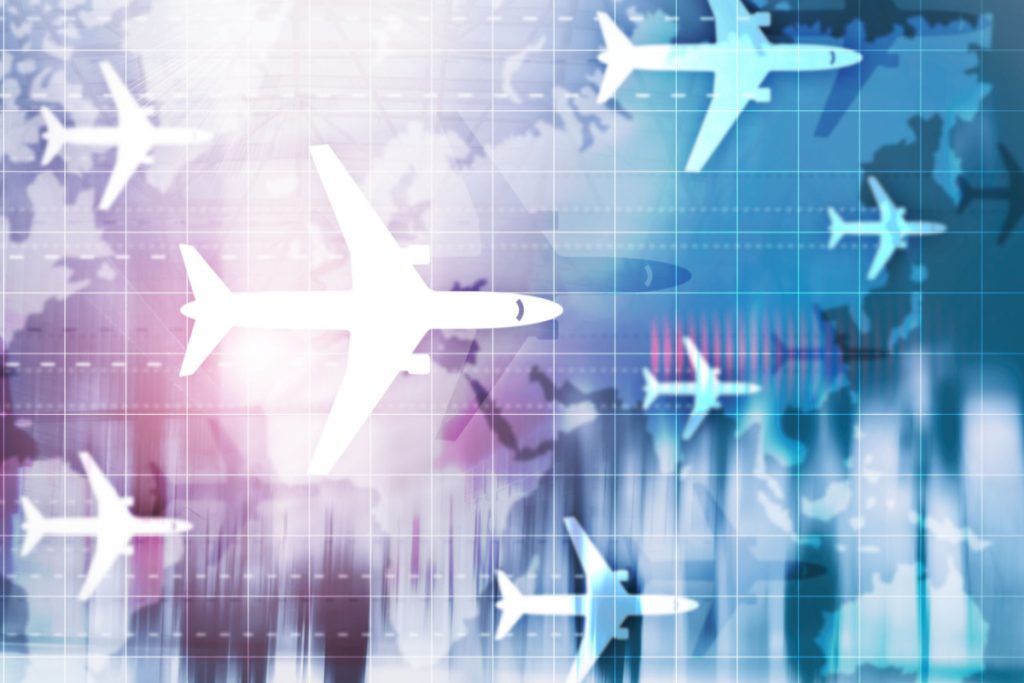 Airplanes over a digital map