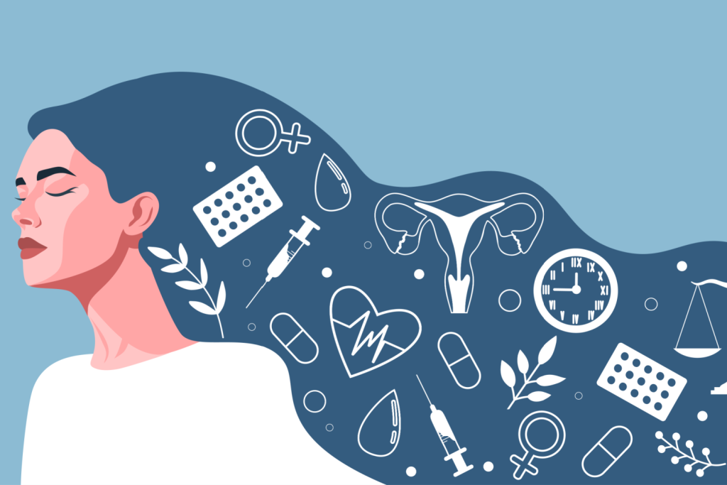 Woman with medical symbols in hair