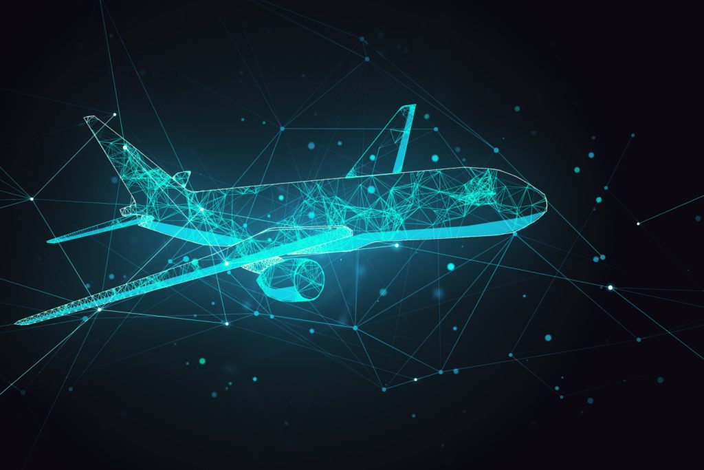 Futuristic airplane in digital design